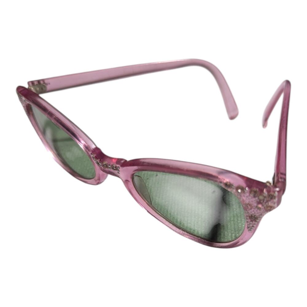 Vtg 1960s Translucent Purple Rhinestone Embellished Cat Eye Sunglasses Italy